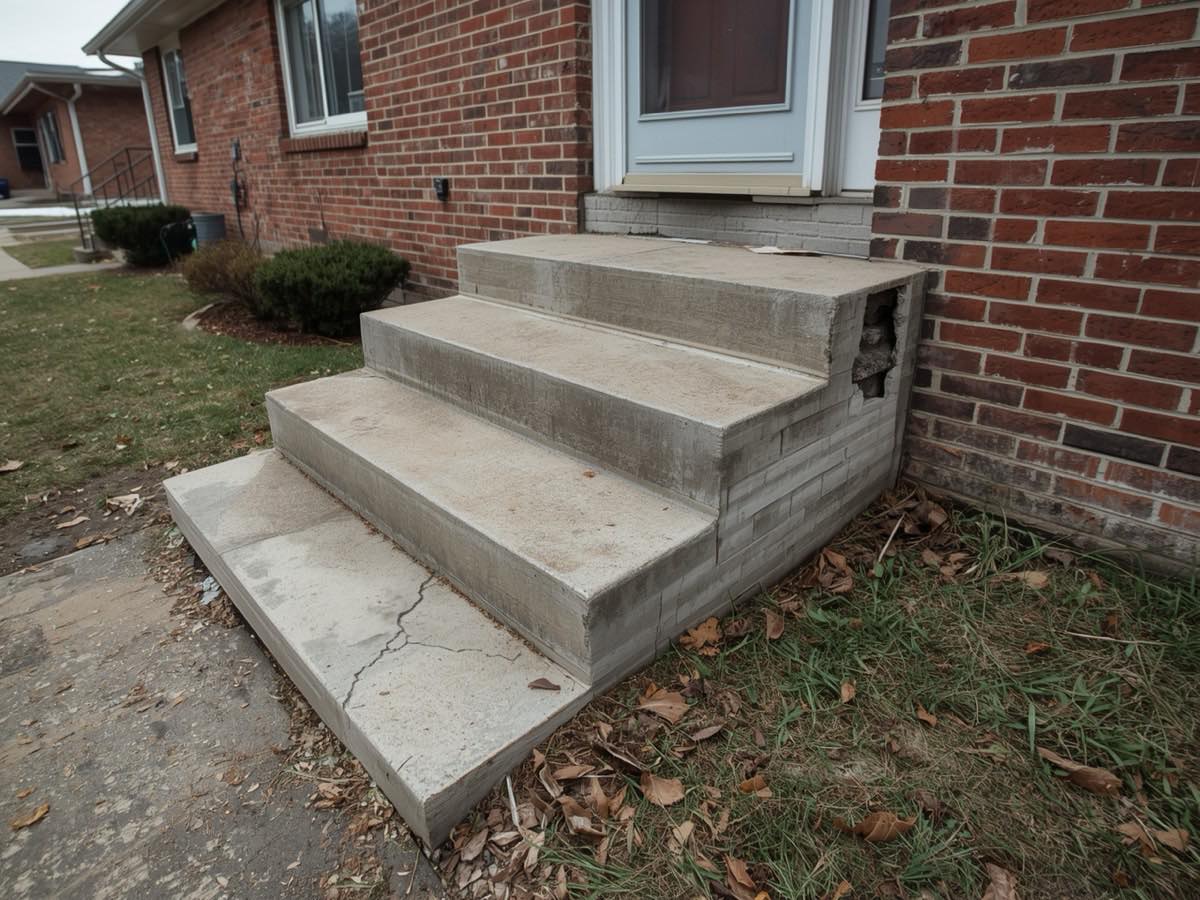 Concrete front steps settled and pulling away from the house foundation