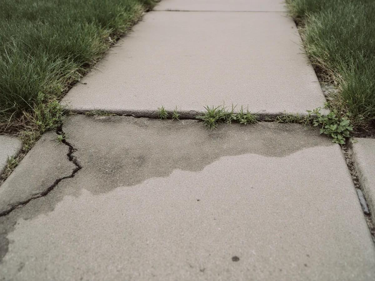 Heaved concrete sidewalk panel creating a trip hazard