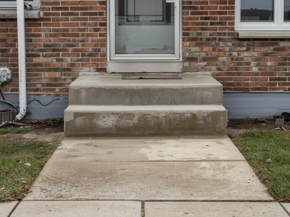 Front steps sitting level and tight against the house after repair