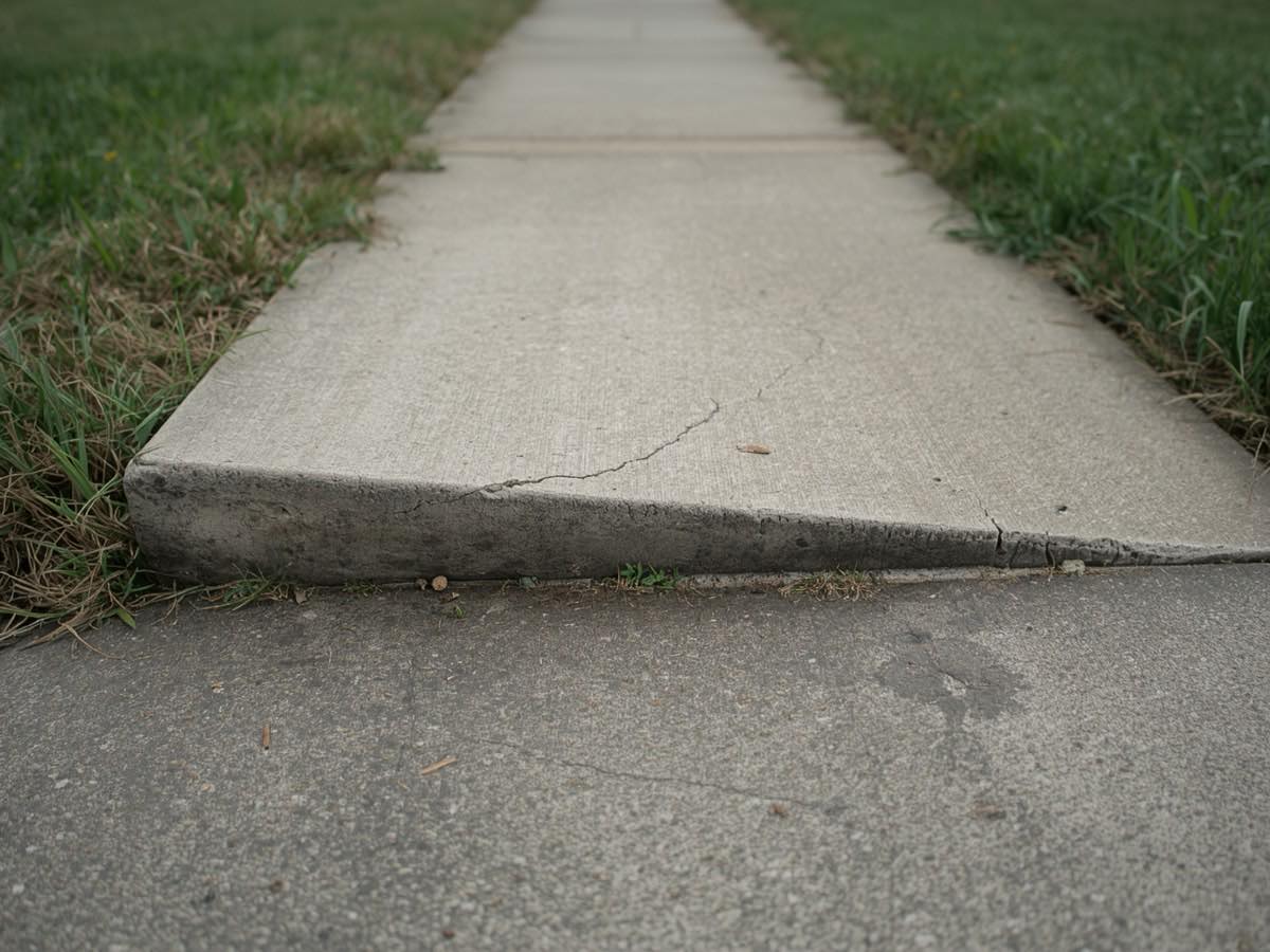 Settled concrete panel with a visible trip edge at the joint